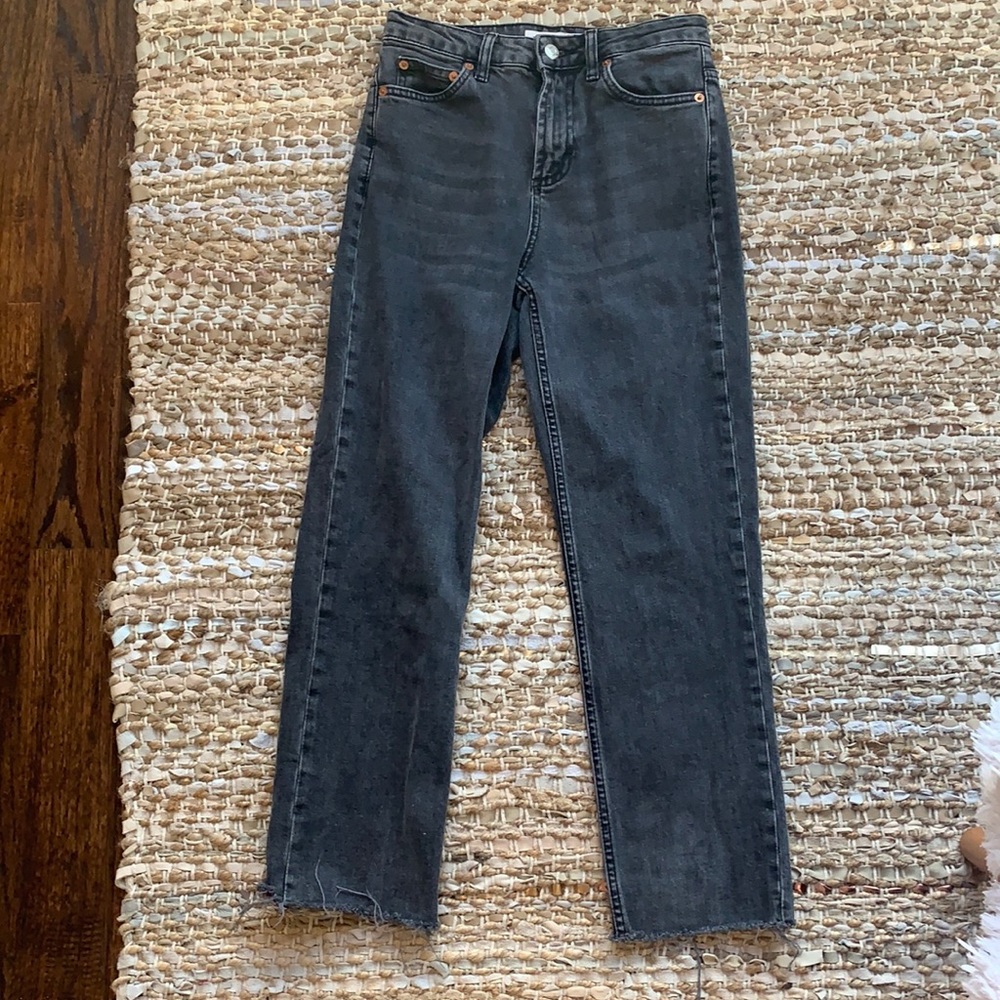 Topshop Washed Black Straight Leg Jean